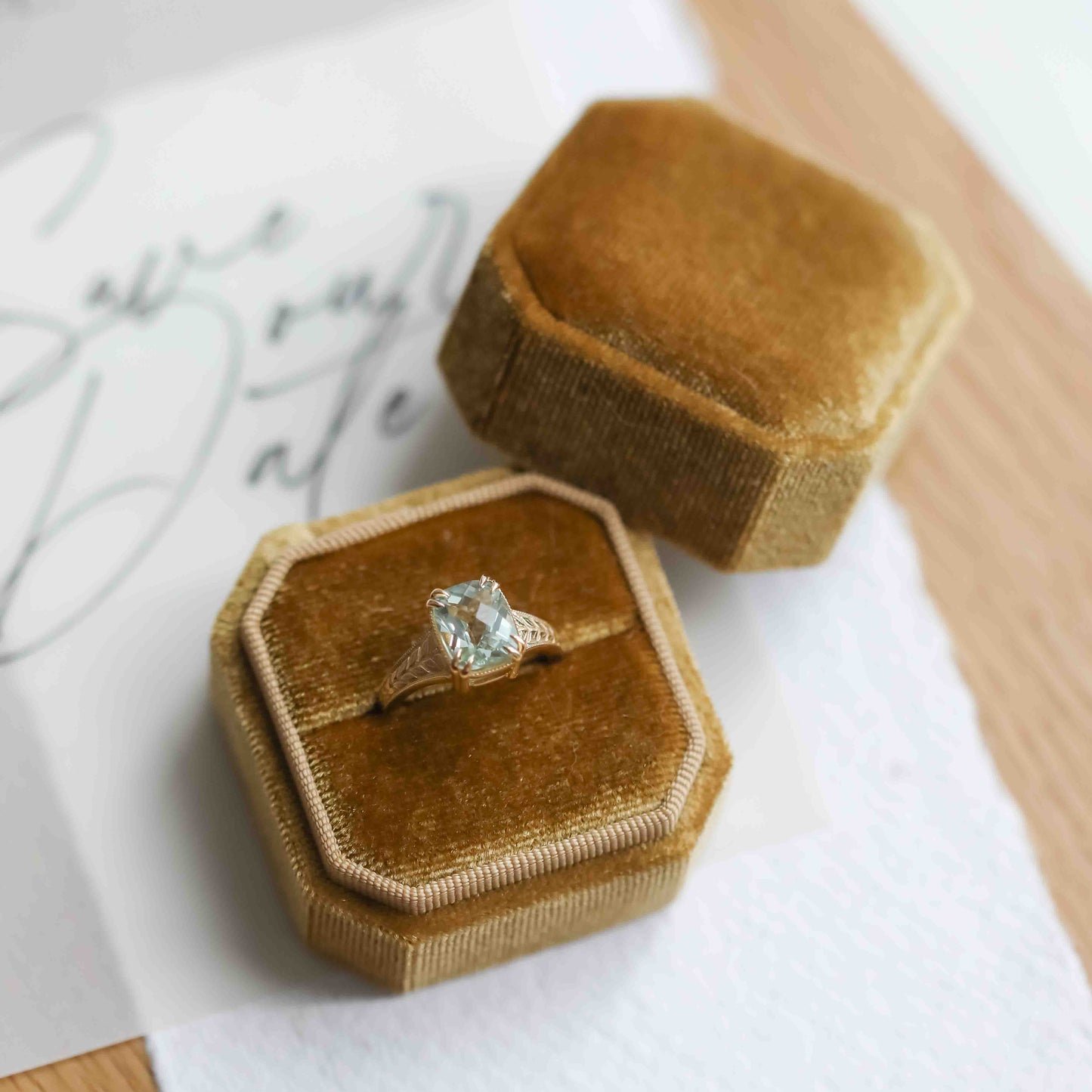 The West | 14k | Yellow | Size 5.25 | Stone SA50 | Apricot Ring Box | Custom Engraving: +$0