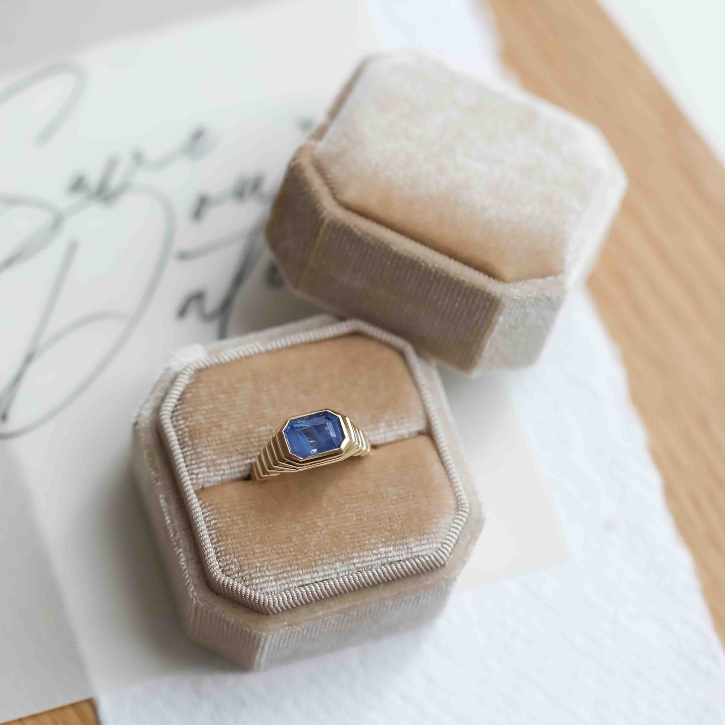 The Leda | 14k | Yellow | Size 7 | Stone MOS258 | Dune Ring Box | Custom Engraving: +$0