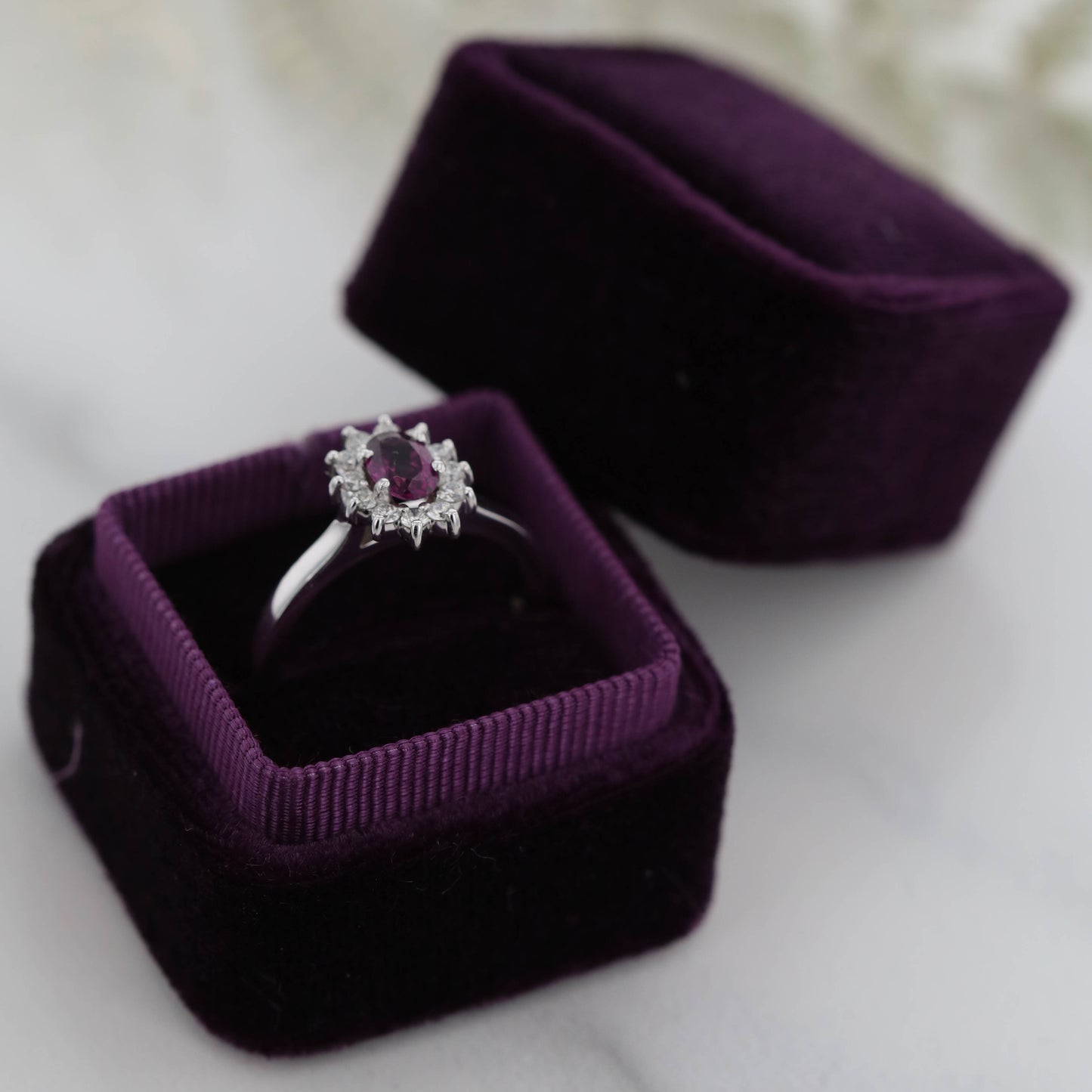 The Mini Luna | 14k | Rose | Size 7.5 | Stone MQ17 | Purple Ring Box | Custom Engraving: +$0