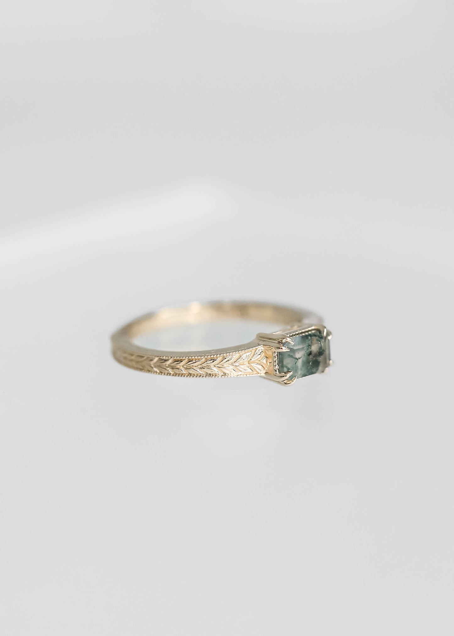 The Sage | .63ct Emerald Cut Moss Agate | Yellow Gold