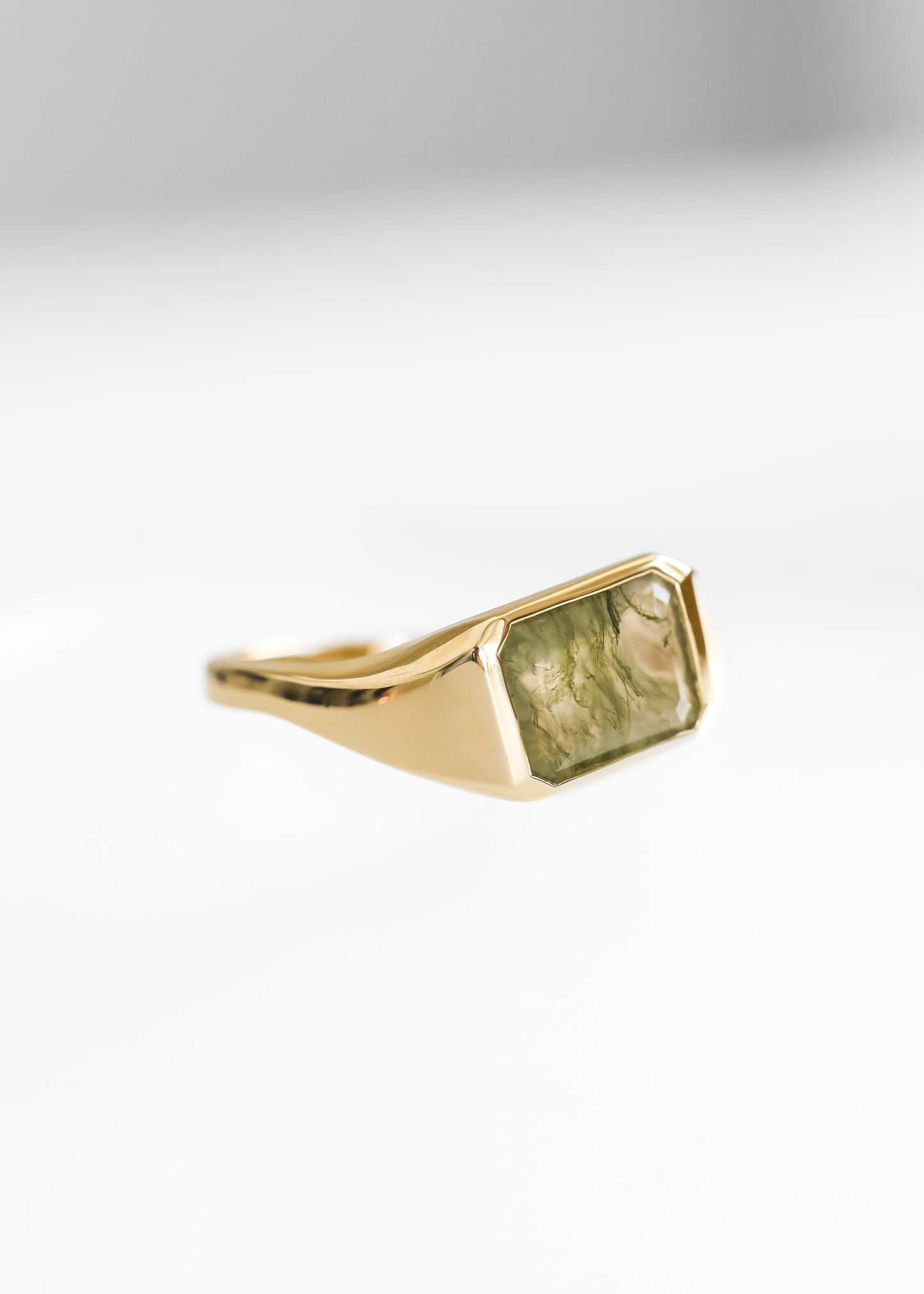 The Apollo | 1.81ct Emerald Cut Moss Agate | Yellow Gold