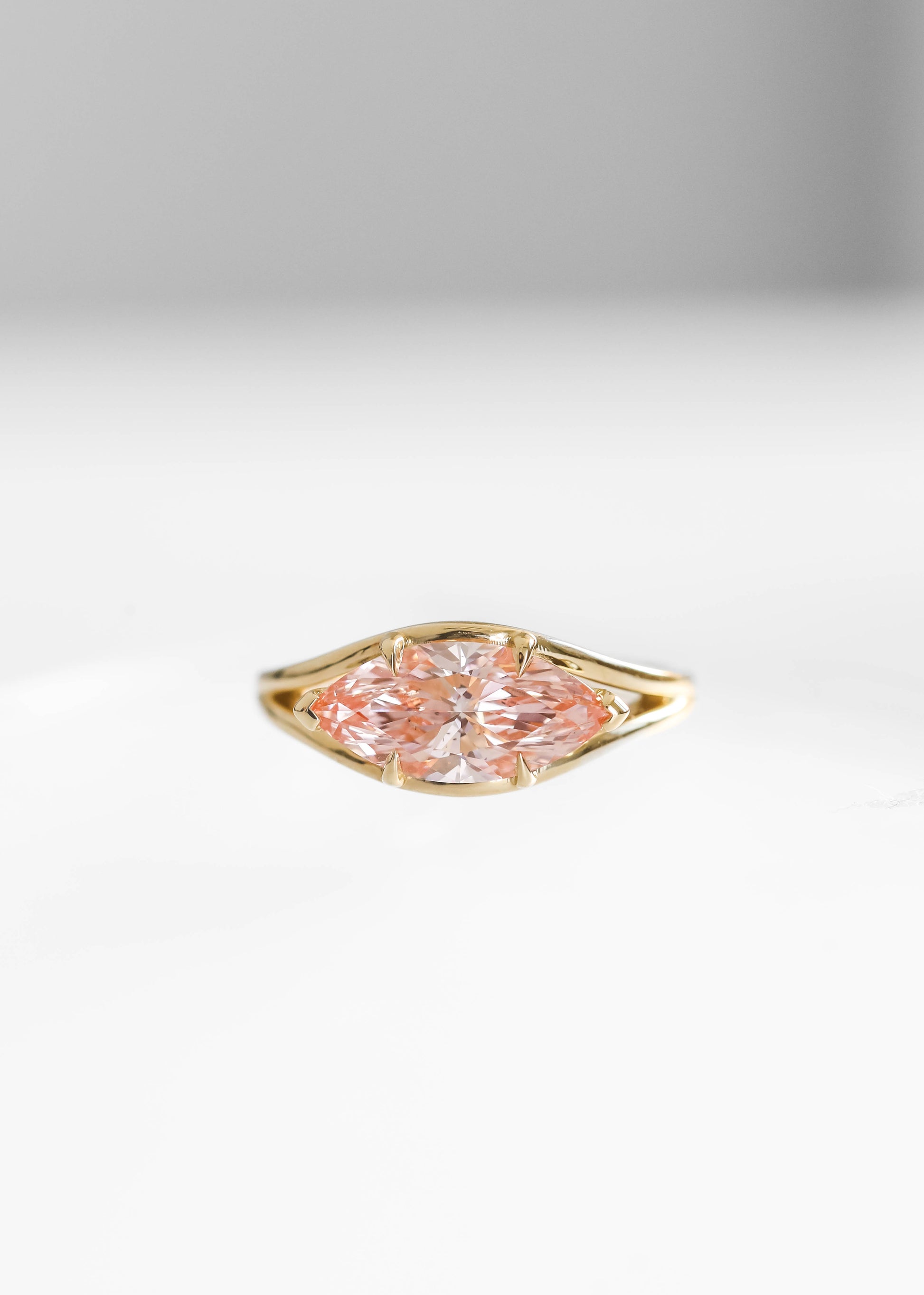 pink lab diamond engagement ring, marquise diamond engagement ring, 14k yellow gold engagement ring, Blyth setting ring, pink diamond ring, alternative bridal ring, sculptural engagement ring, lab grown diamond ring