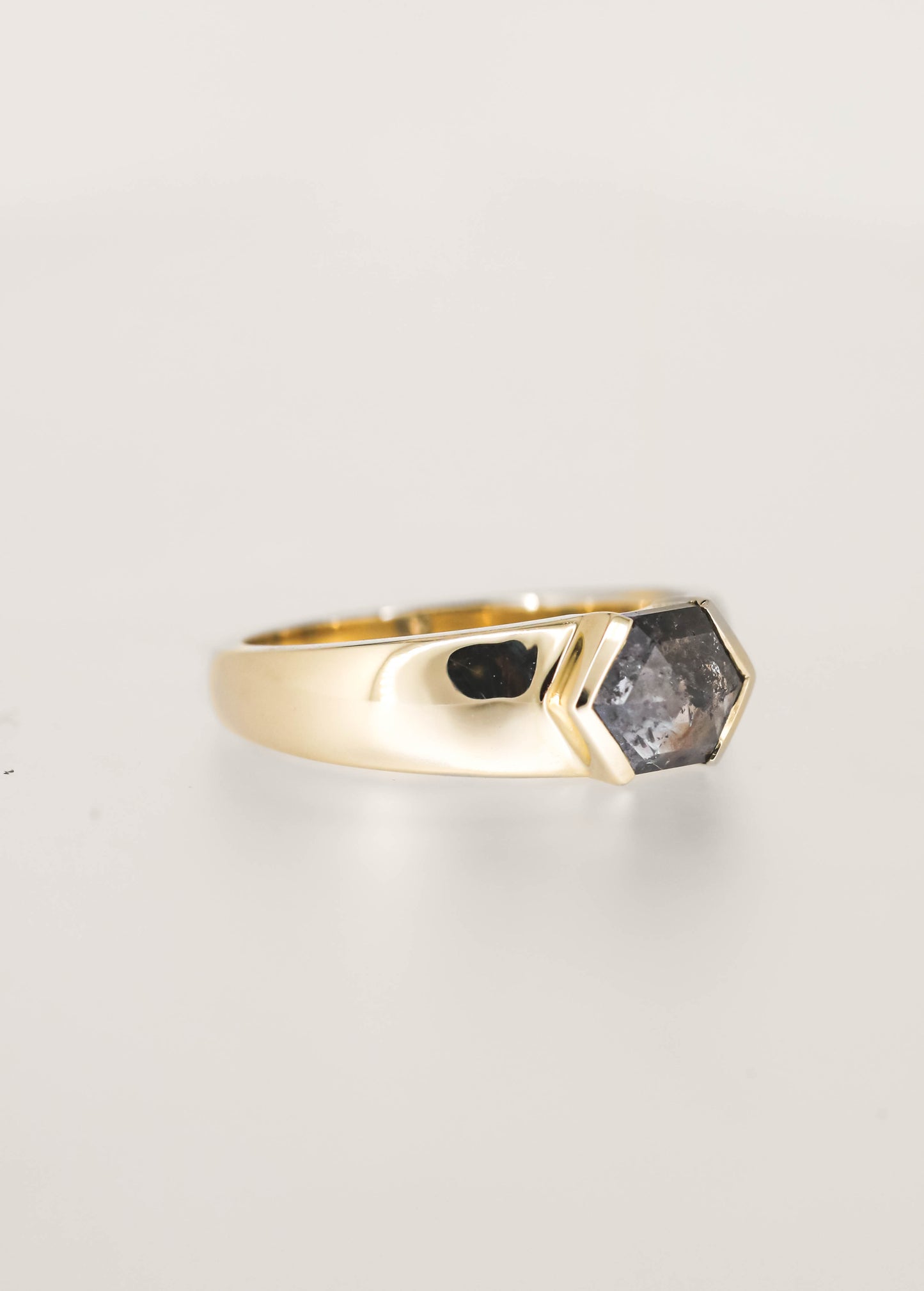 The Quinn | 1.18ct Hexagon Salt and Pepper Diamond | Yellow Gold