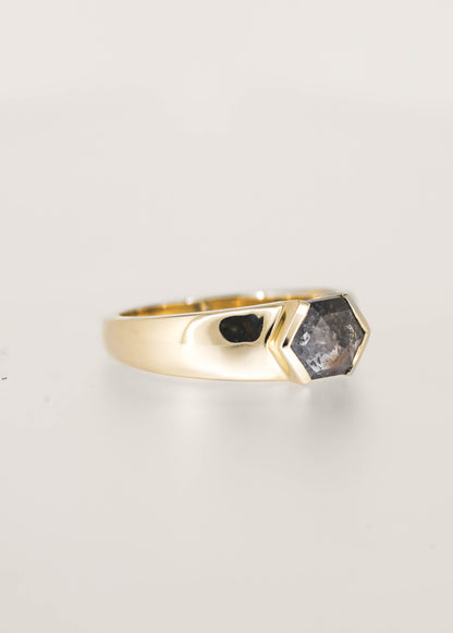 The Quinn | 1.18ct Hexagon Salt and Pepper Diamond | Yellow Gold