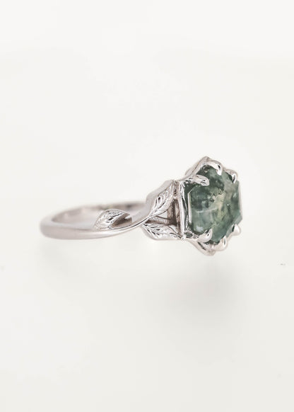 The Mira | 1.43ct Hexagon Moss Agate | White Gold