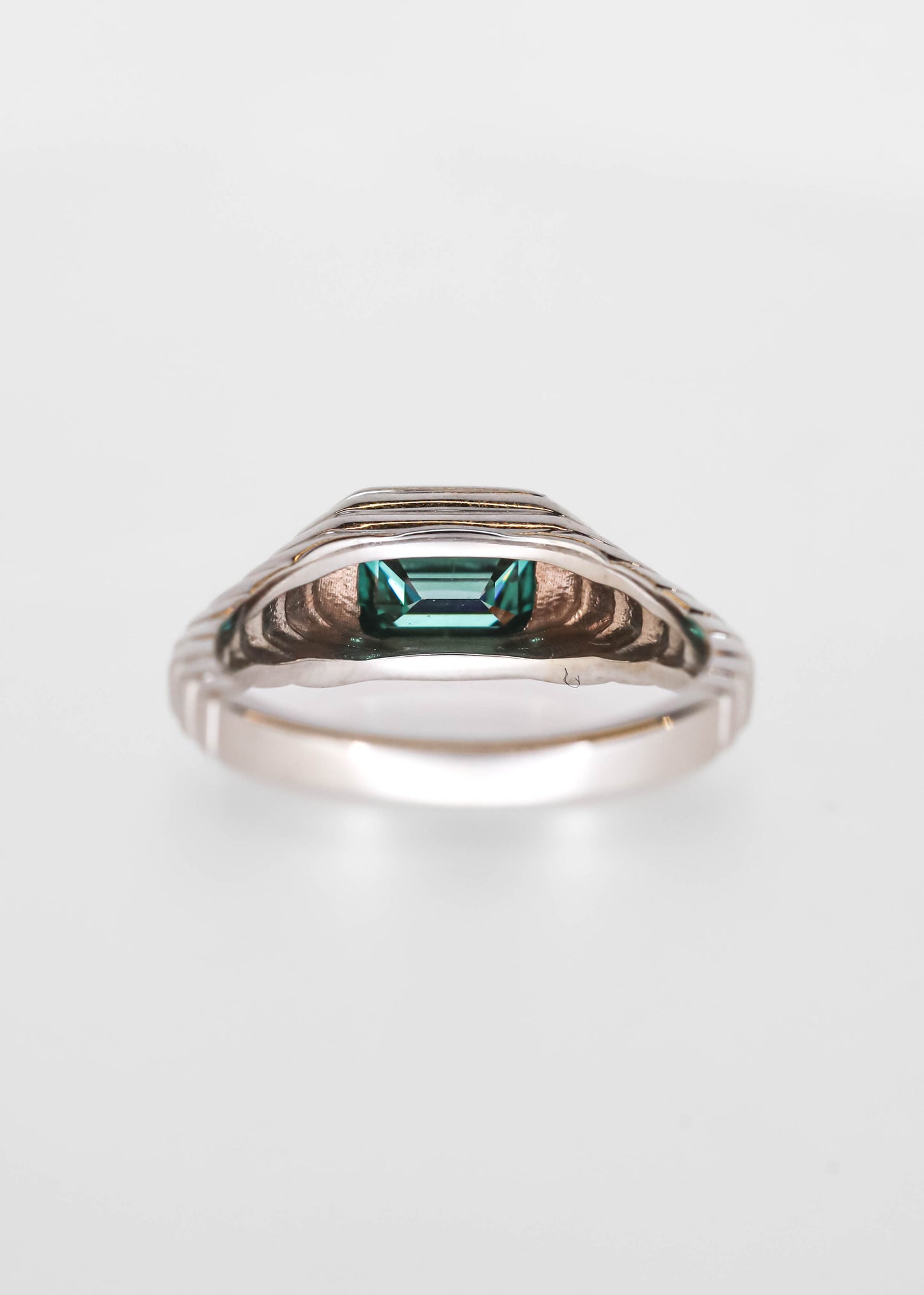 The Ribbed Vulcan | 1.11ct Emerald Teal Moissanite | White Gold