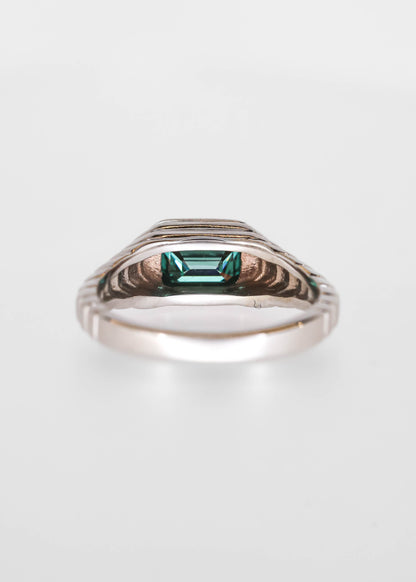 The Ribbed Vulcan | 1.11ct Emerald Teal Moissanite | White Gold
