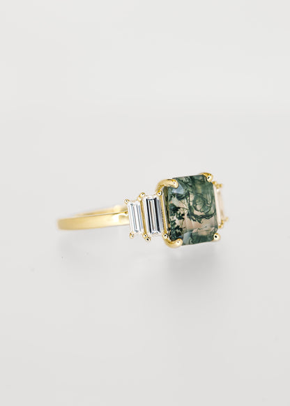 The Portia | 1.48ct Emerald Moss Agate | Yellow Gold