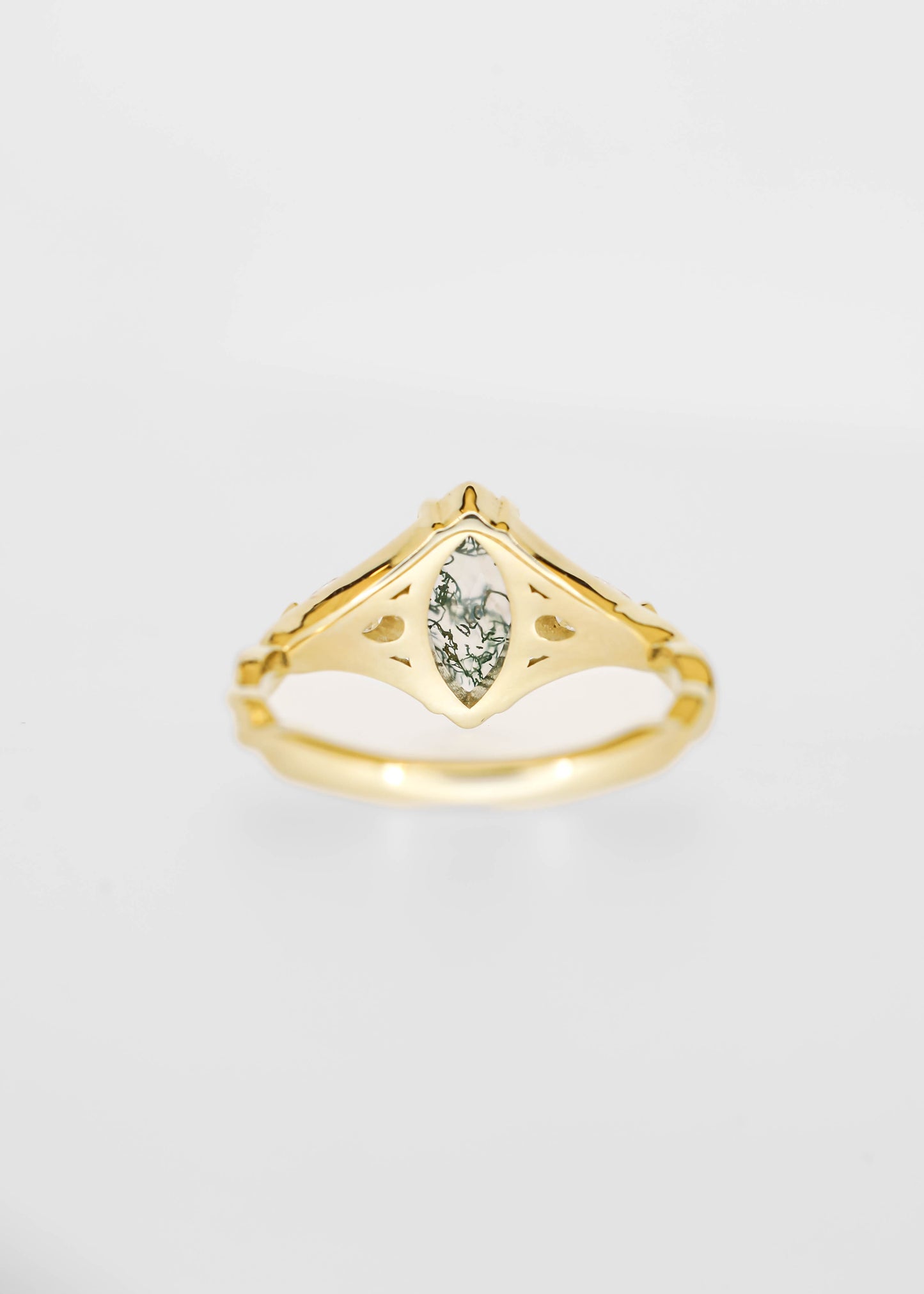 The Shea | .74ct Marquise Moss Agate | Yellow Gold