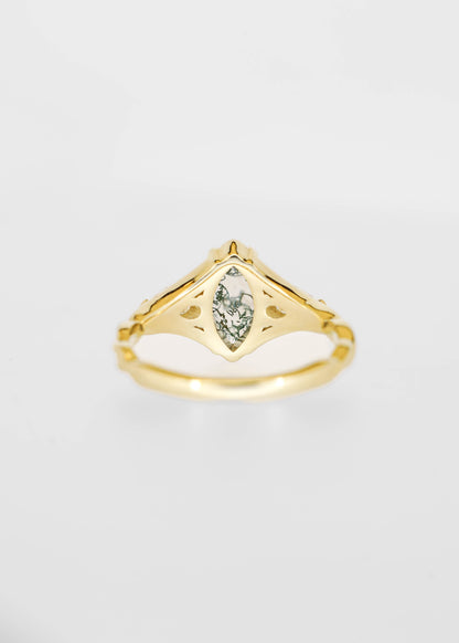 The Shea | .74ct Marquise Moss Agate | Yellow Gold