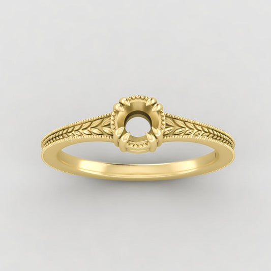 The Sage | 14k | Yellow | Size 8 | Stone Moissanite | Round | 6.5mm | Moss Ring Box | Custom Engraving:  +$0