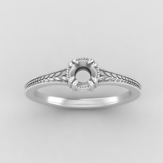 The Sage | 14k | White | Size 6 | Stone Moissanite | Emerald | 7x5mm | Apricot Ring Box | Custom Engraving:  +$0