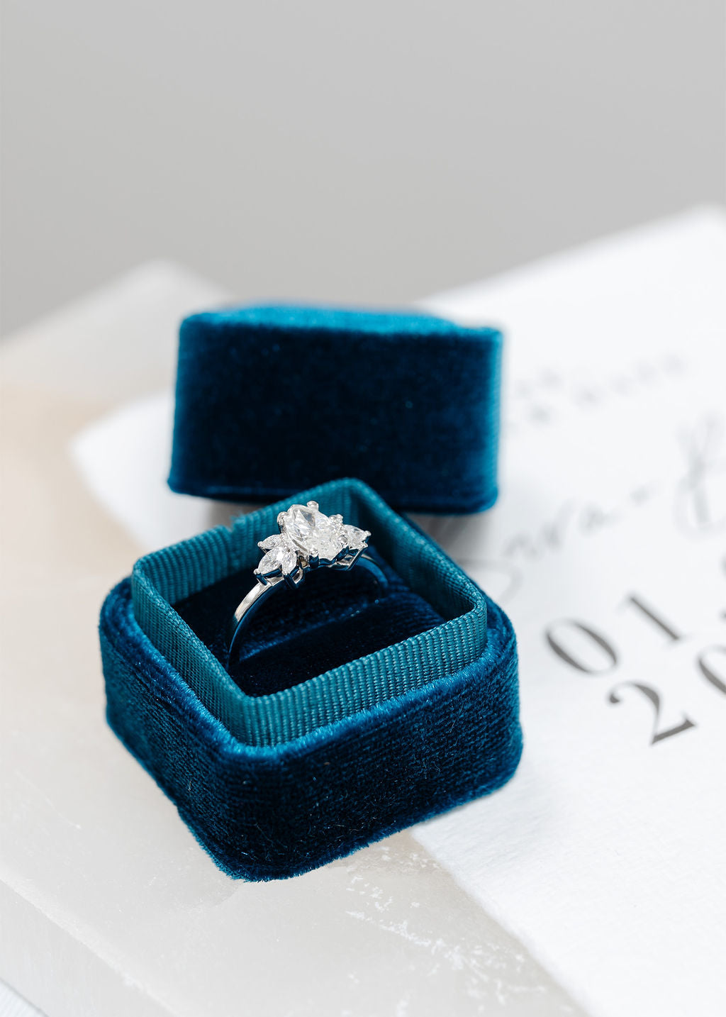 The Wolfe | 14k | Yellow | Size 7.5 | Stone Moissanite | Emerald | 8.5x6.5mm | Blue Ring Box | Custom Engraving: > anything +$75