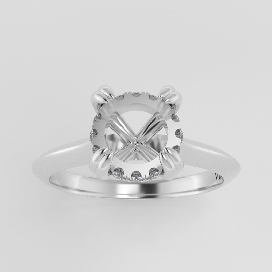 The Eden | Platinum | White | Size 8.5 | Stone 1.5ct Aquamarine Cushion | Cinque Ring Box | Custom Engraving:  +$0
