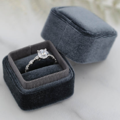 The Jett | 14k | White | Size 5 | Stone Moissanite | Round | 5.5mm | Gray Ring Box | Custom Engraving:  +$0