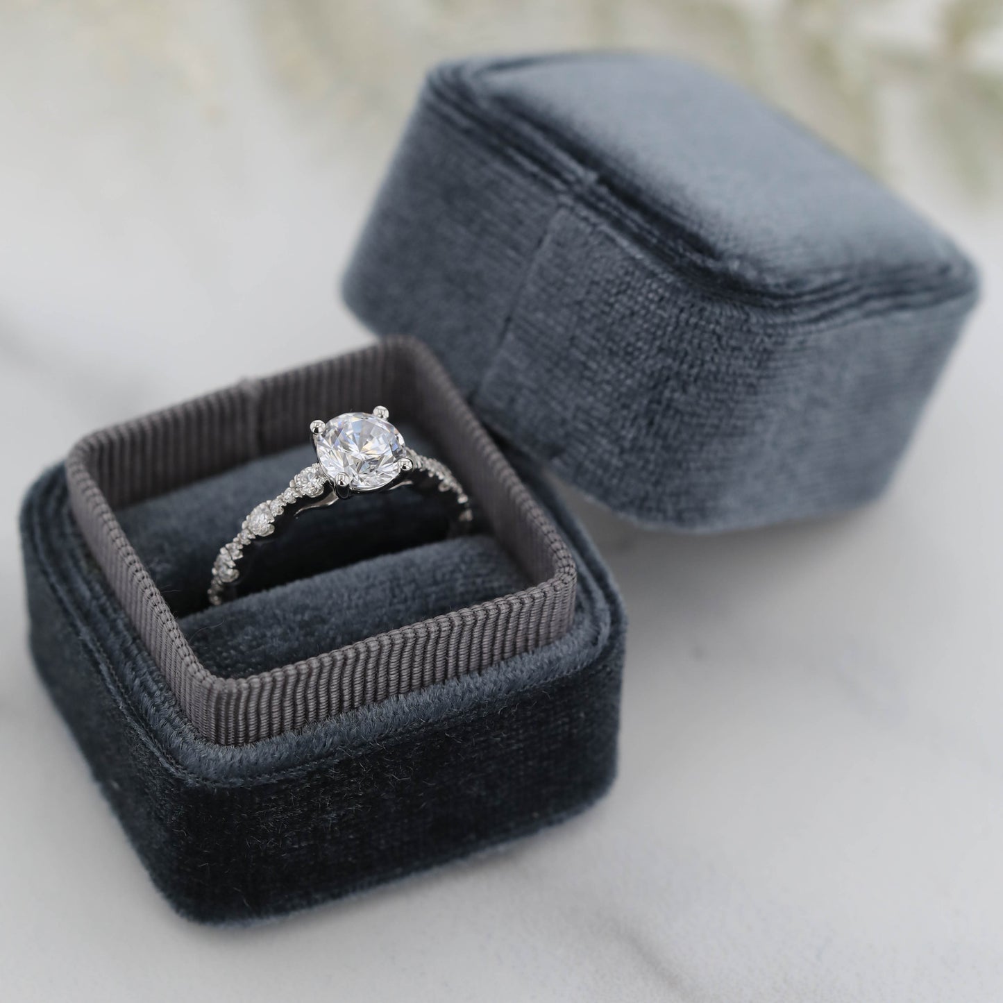 The Calisto | Platinum | White | Size 7 | Stone SPI12 | Gray Ring Box | Custom Engraving: Forever +$75