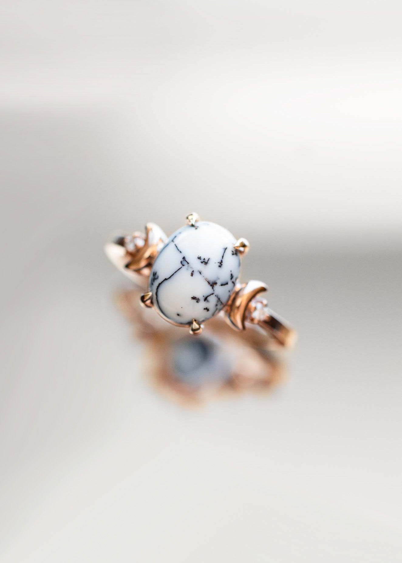 The Selene | 2.18ct Oval Snow Opal | Rose Gold