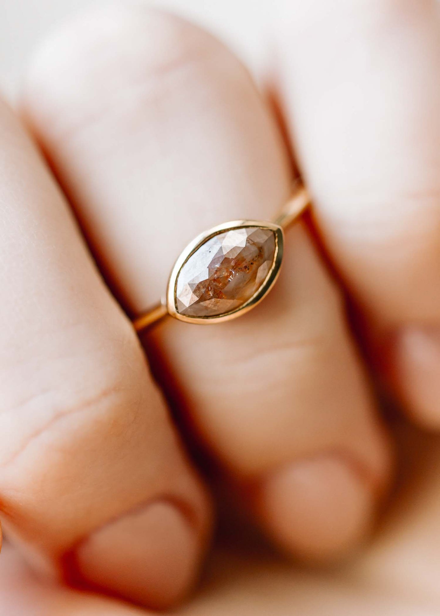 The Leda Ring | 1.22ct Marquise | Natural Rose Diamond | Yellow Gold