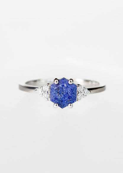 The Calisto | .96ct Hexagon Lapis Lazuli | White Gold