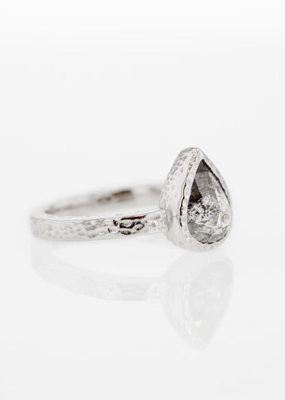 The Leda | 1.58ct Pear Salt and Pepper Diamond | 18k White Gold