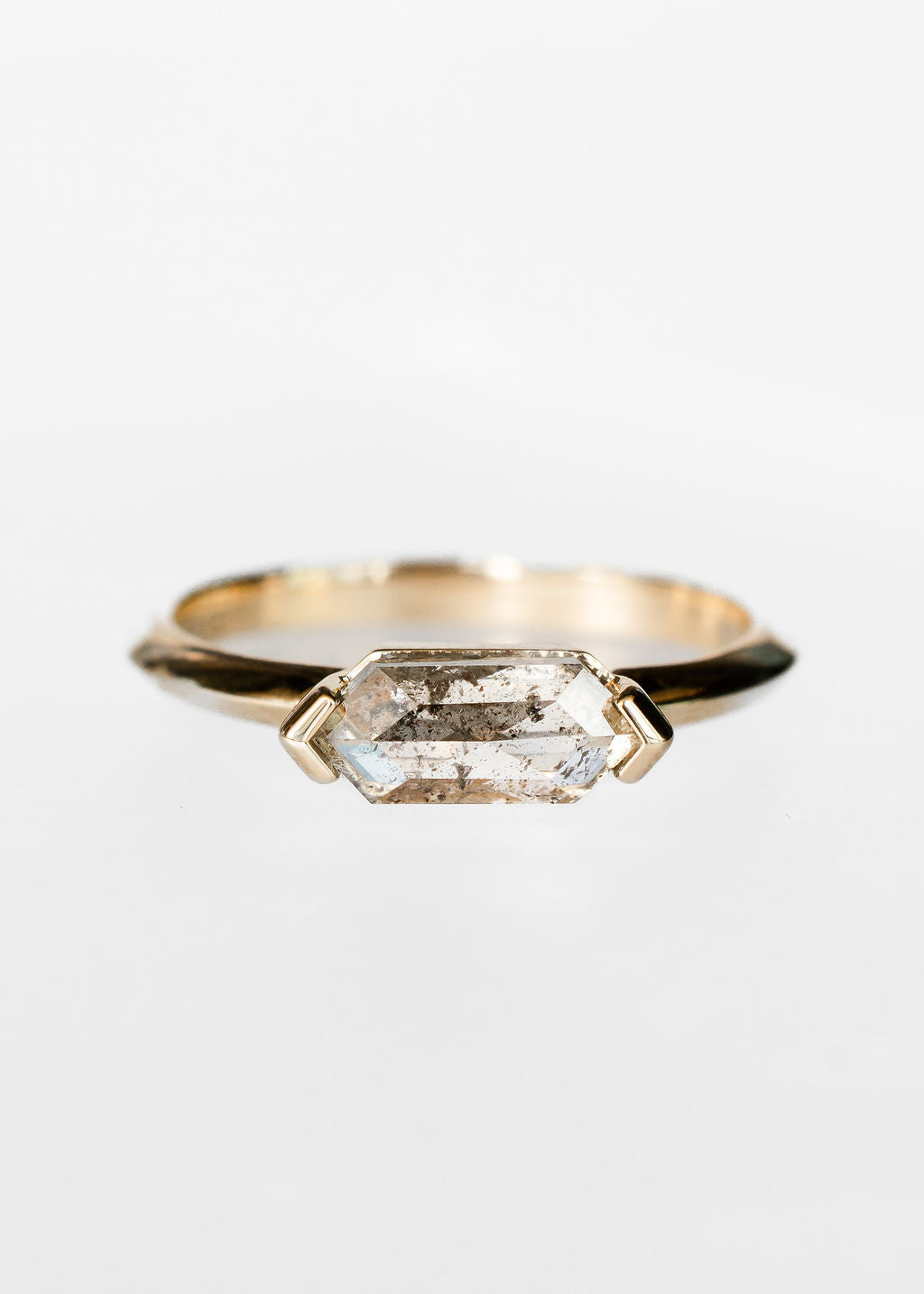 salt and pepper diamond engagement ring, hexagon diamond ring, 14K yellow gold ring, minimalist engagement ring, modern geometric ring, alternative bridal jewelry, unique diamond ring, ethical engagement ring