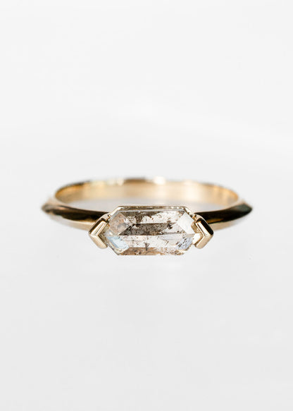 salt and pepper diamond engagement ring, hexagon diamond ring, 14K yellow gold ring, minimalist engagement ring, modern geometric ring, alternative bridal jewelry, unique diamond ring, ethical engagement ring