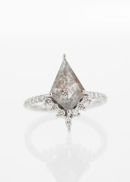 kite salt and pepper diamond ring, Stella setting engagement ring, 18K white gold alternative bridal ring, galaxy diamond cluster ring, unique engagement ring, celestial bridal jewelry, ethical salt and pepper diamond