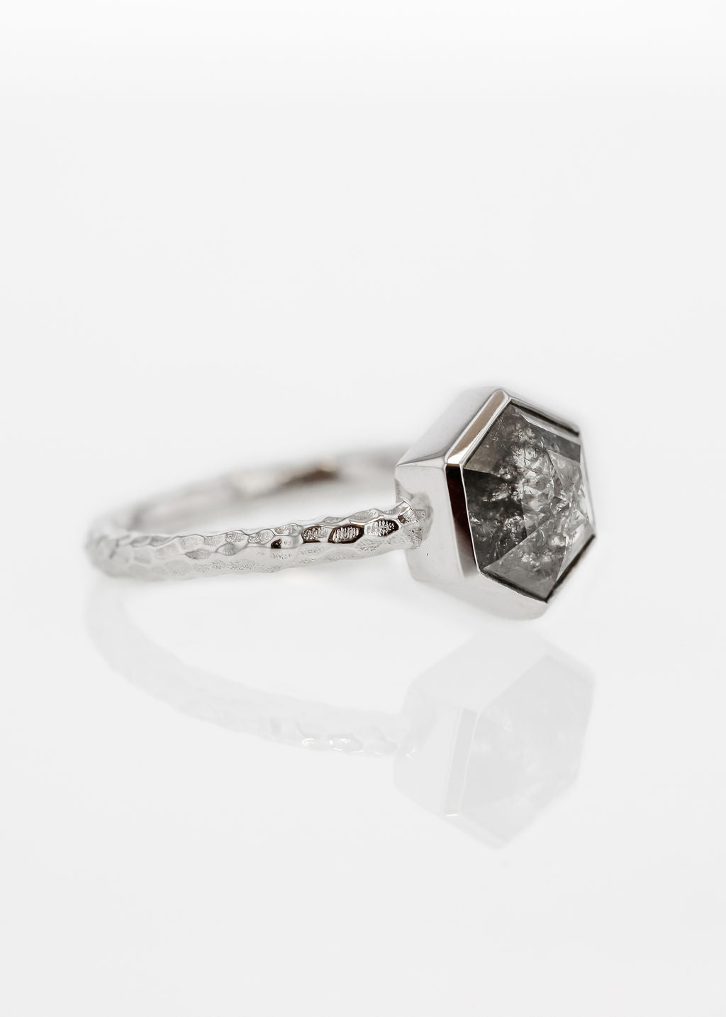 The Leda | 1.60ct Hexagon Salt and Pepper Diamond | 18k White Gold