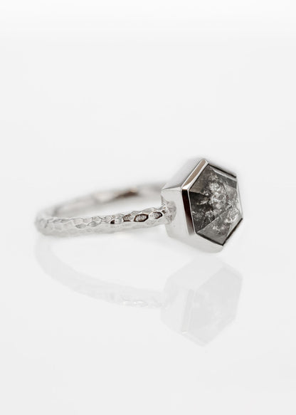 The Leda | 1.60ct Hexagon Salt and Pepper Diamond | 18k White Gold