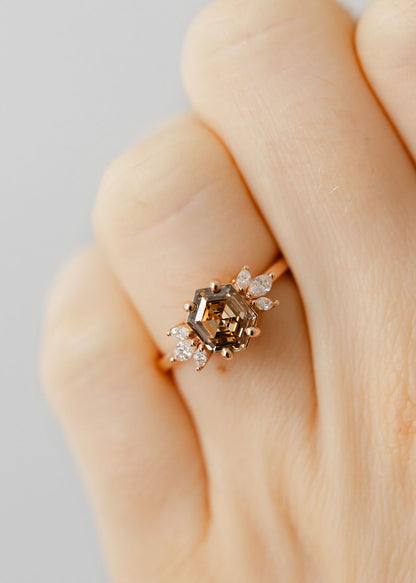 The Mini Luna | 1.65ct Cognac Hexagon Diamond | Rose Gold