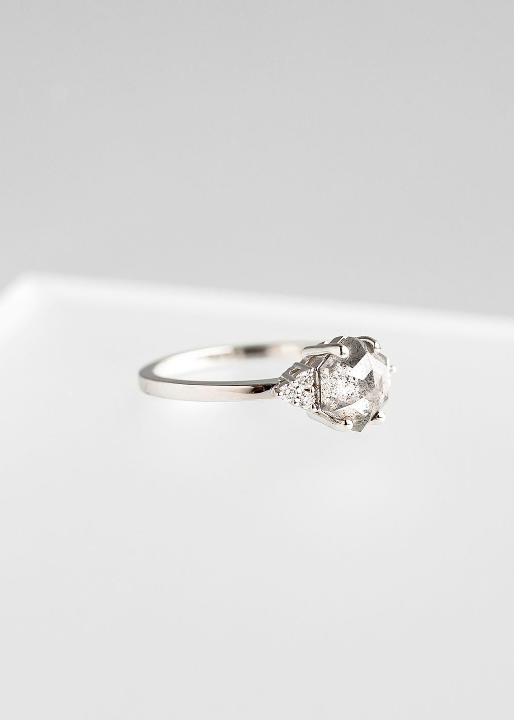 The Calisto | 1.57ct Hexagon Salt and Pepper Diamond | White Gold