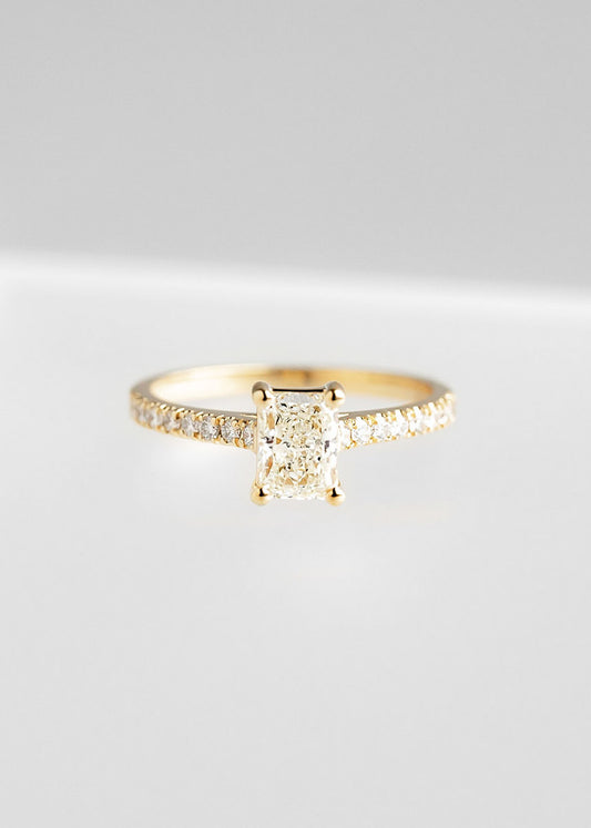 The Aurora | .91ct Radiant Cut Natural Diamond | Yellow Gold