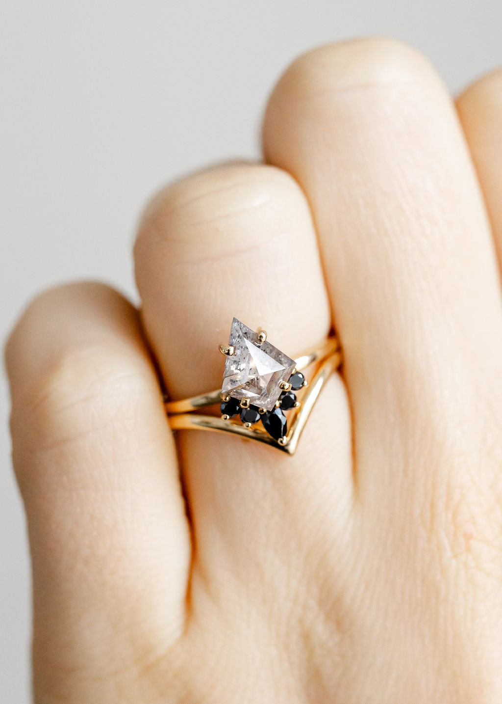 Salt And Pepper Diamond Rhombus Shape Diamond Ring Icy Salt And