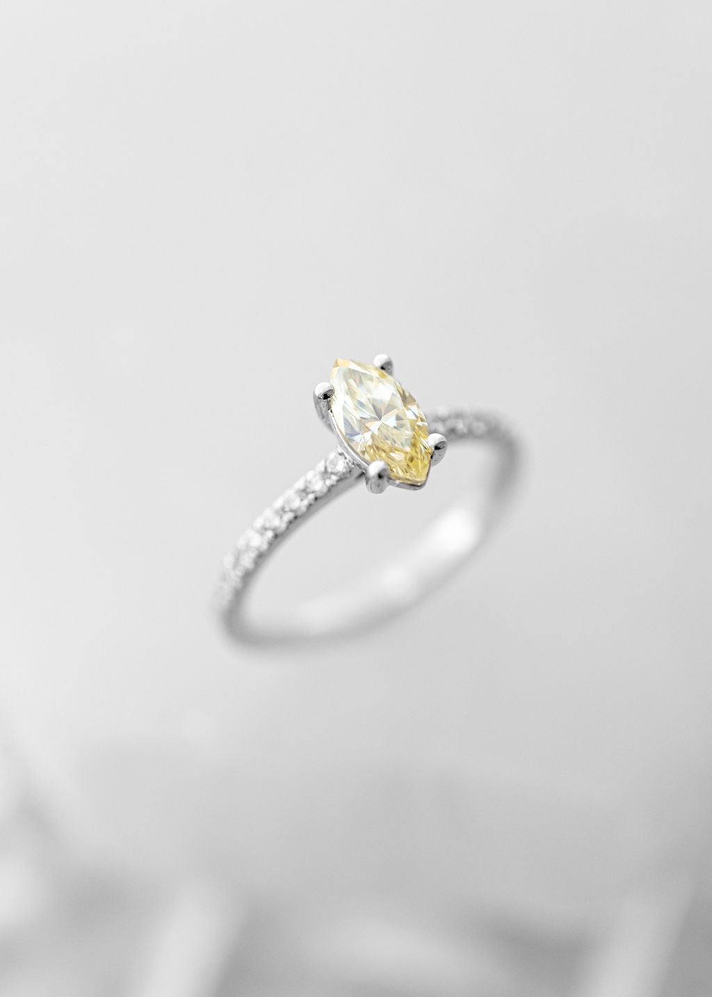 The Aurora Ring | .71ct Marquise Cut Yellow Diamond | White Gold