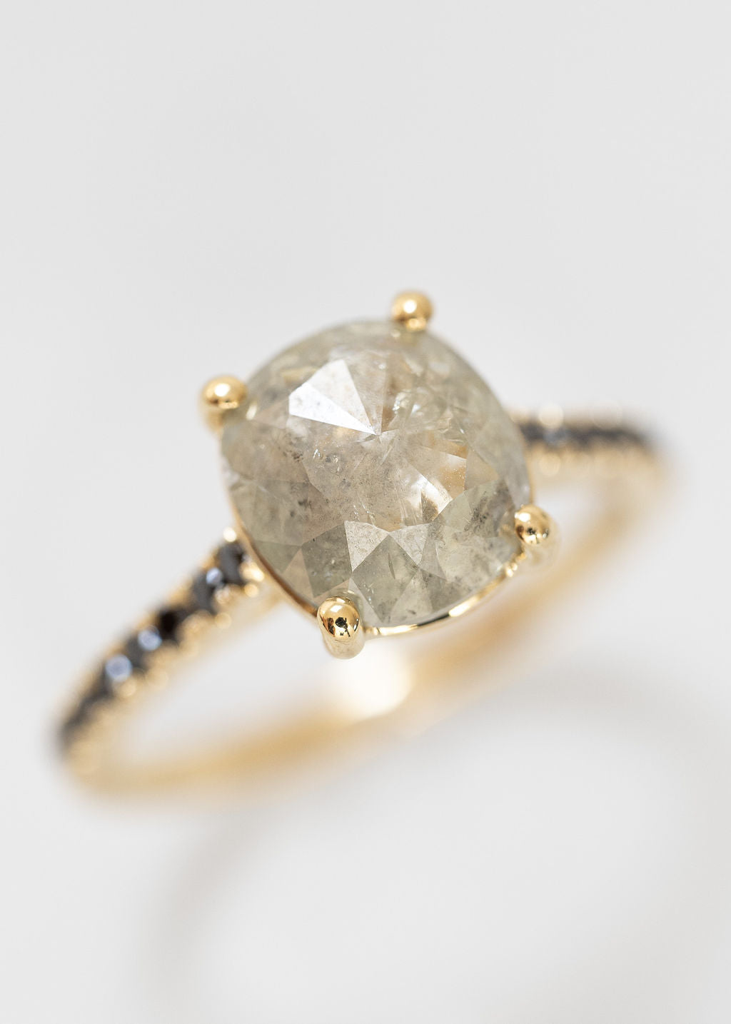 The Jett | 2.00ct Cushion Salt & Pepper | Yellow Gold