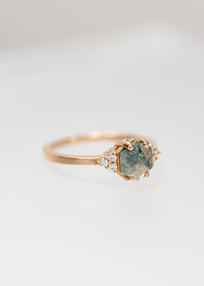 The Calisto | .69ct Hexagon Moss Agate | Rose Gold