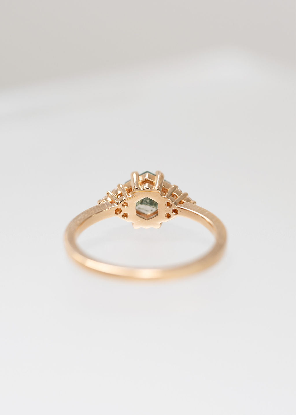 The Calisto | .69ct Hexagon Moss Agate | Rose Gold