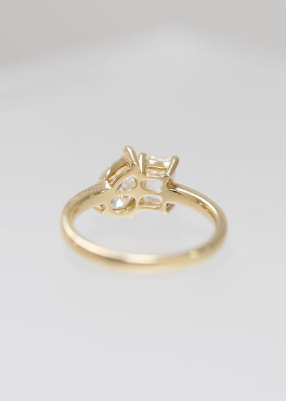 The Vela Ring | 1.03ct Lab-Grown Emerald Cut + 1.02ct Lab-Grown Pear | Yellow Gold