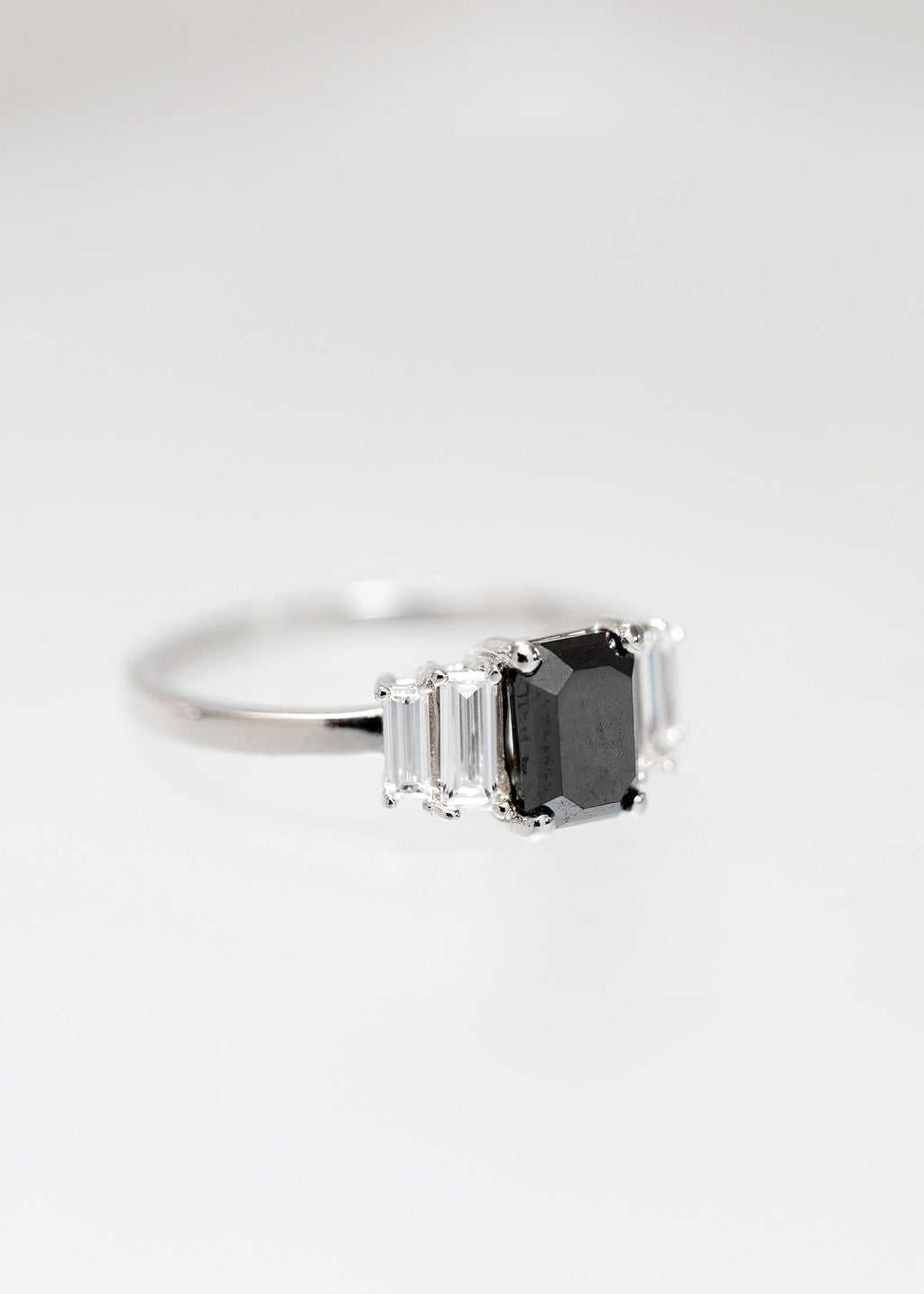 The Portia Ring | 1.30ct Black Emerald Cut Diamond | White Gold