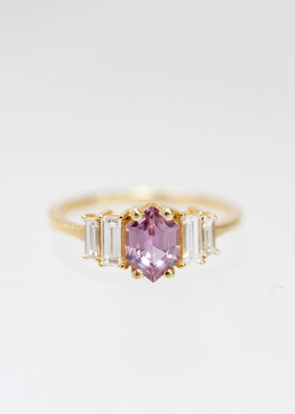 The Portia Ring | .94 Hexagon Pink Sapphire | Yellow Gold