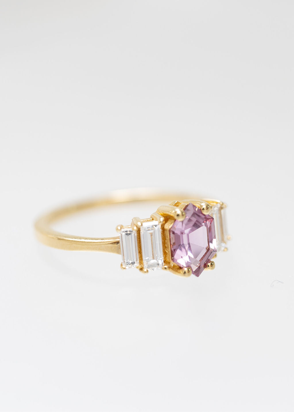 The Portia Ring | .94 Hexagon Pink Sapphire | Yellow Gold