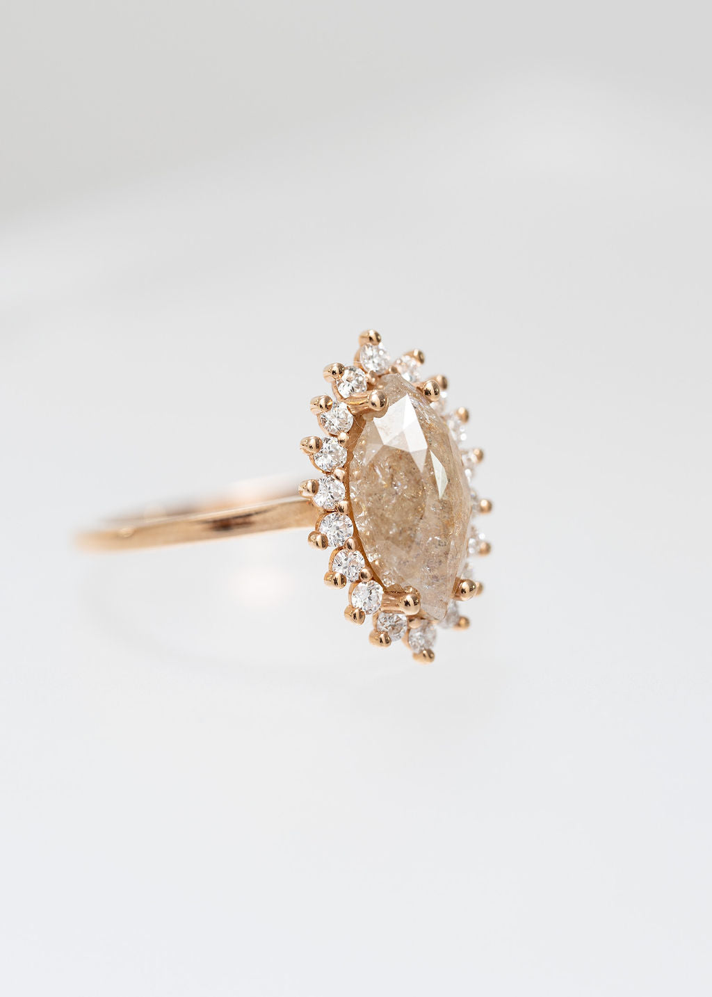 The Soleil Ring | 2.16 ct Marquise Shaped Natural Rose Diamond | Rose Gold