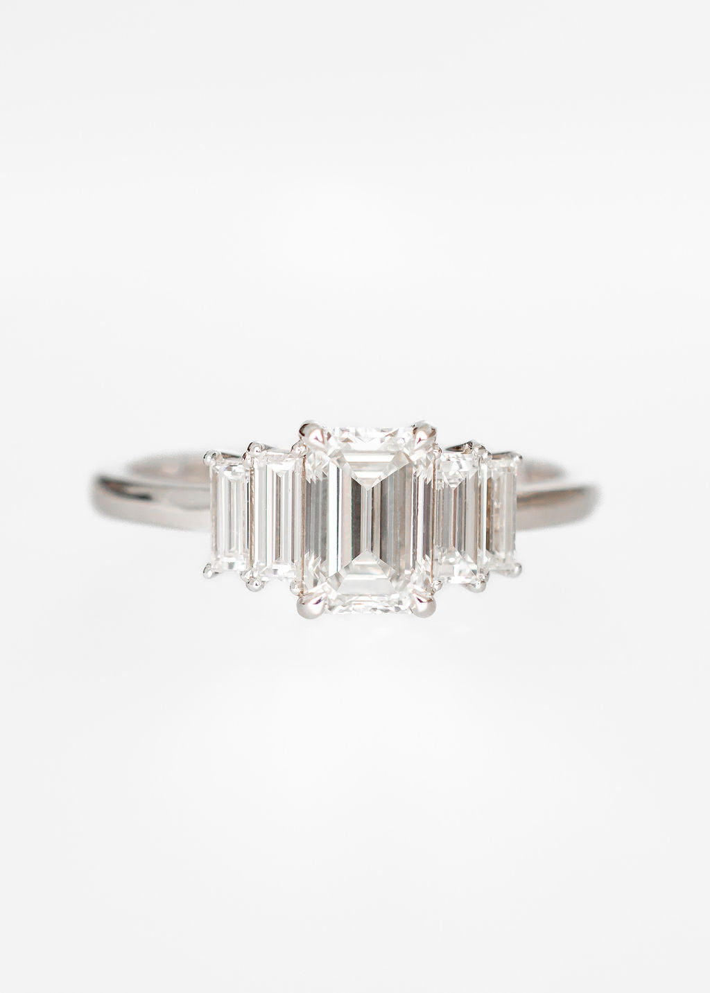 emerald cut lab diamond engagement ring, baguette diamond ring, Portia setting, art deco engagement ring, 14K white gold diamond ring, ethical bridal jewelry, alternative engagement ring, vintage inspired ring design