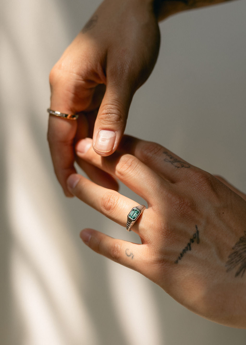 The Ribbed Vulcan | 1.11ct Emerald Teal Moissanite | White Gold