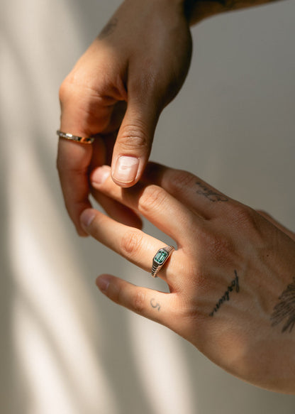 The Ribbed Vulcan | 1.11ct Emerald Teal Moissanite | White Gold