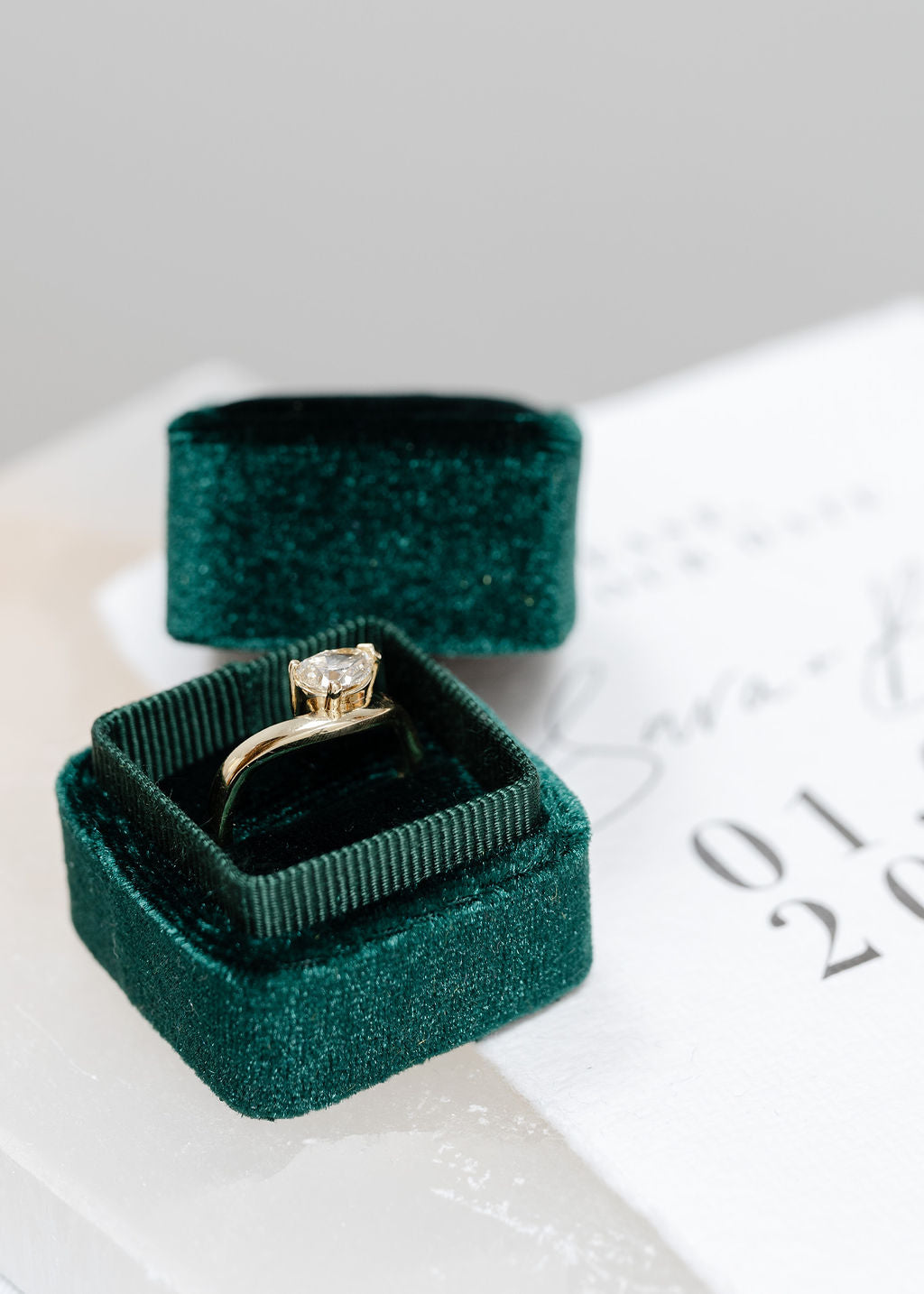 The Saturn | Platinum | White | Size 7.5 | Stone EM45 | Green Ring Box | Custom Engraving:  +$0
