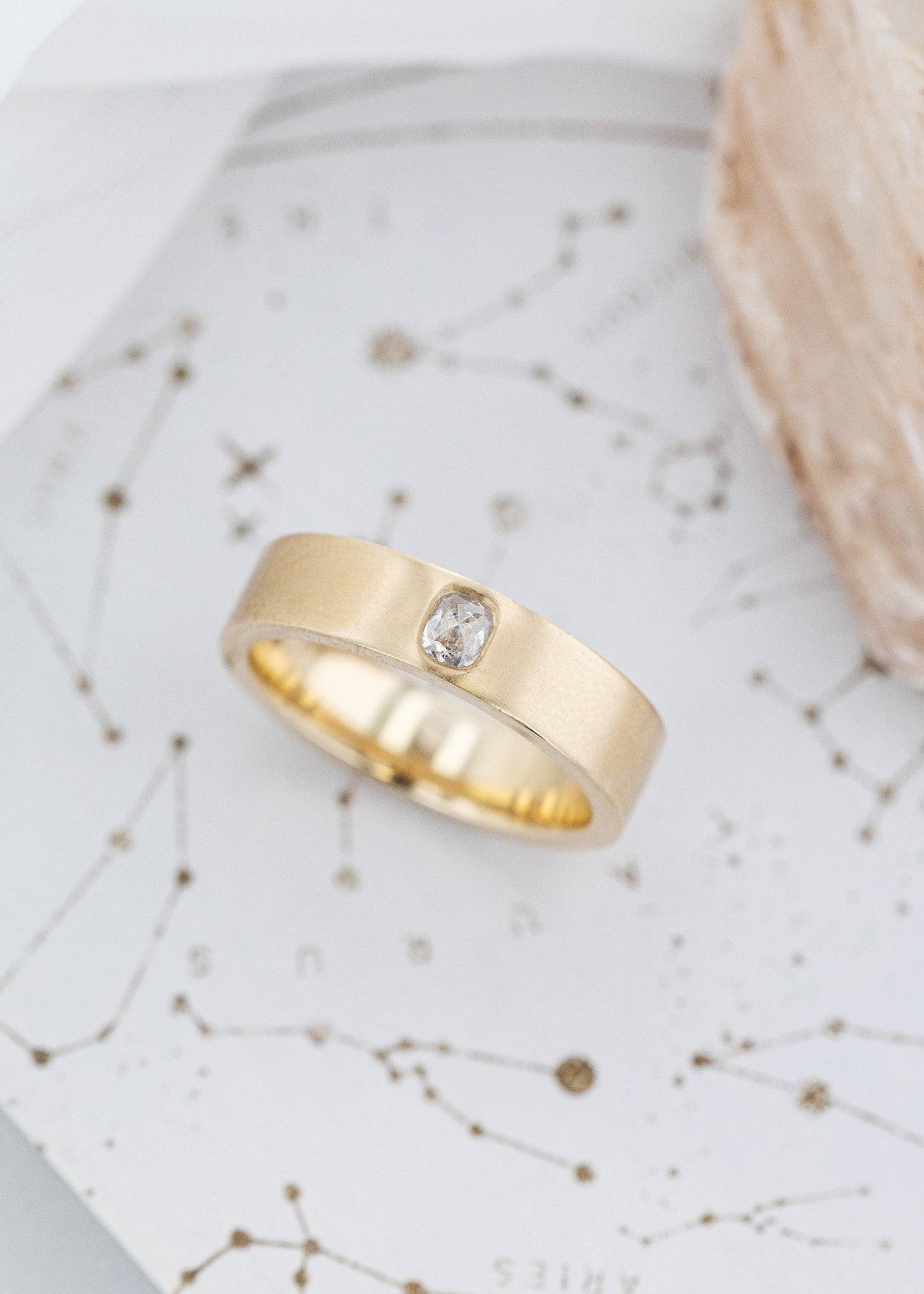 The Atlas Ring | .30ct Salt & Pepper Cushion | Brushed Yellow Gold - VENVS