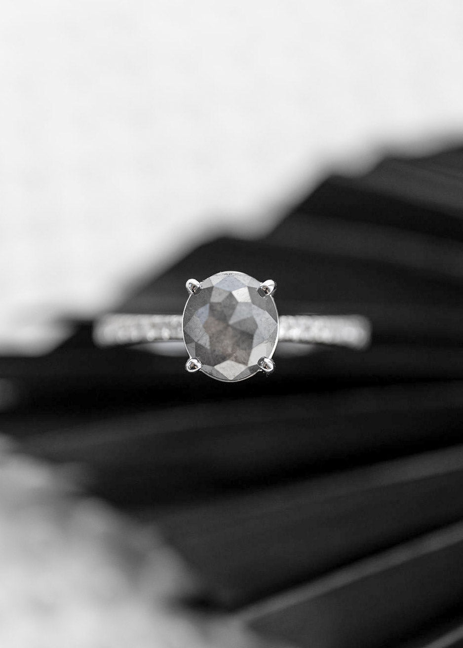 The Aurora Ring | 1.40ct Oval Grey Diamond | White Gold