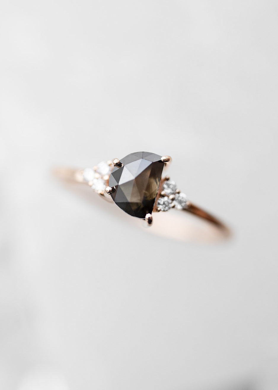 The Calisto Ring | .93ct Half-Moon Salt and Pepper Diamond | Rose Gold