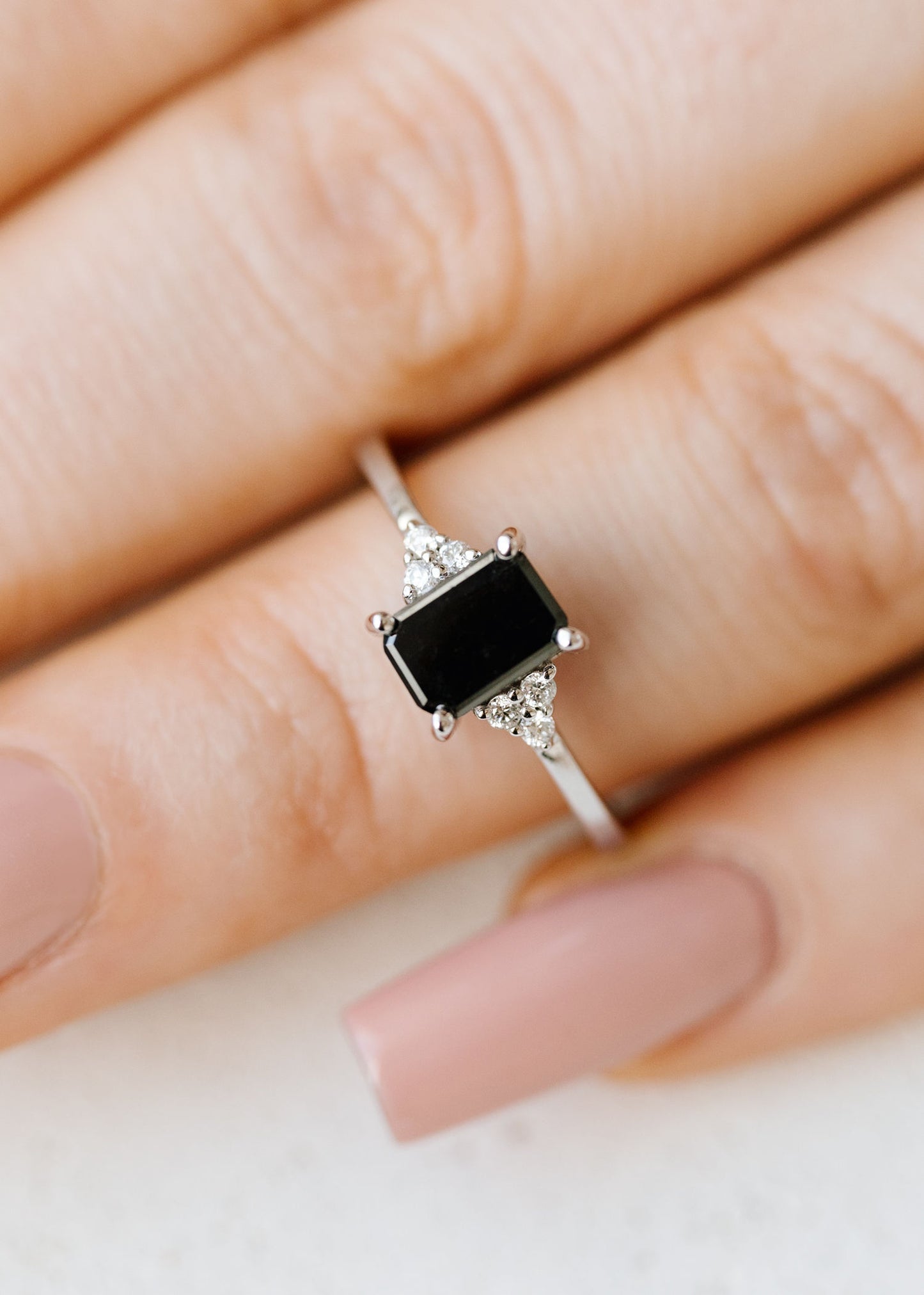 The Calisto Ring | .93ct Black Emerald Cut Diamond | White Gold